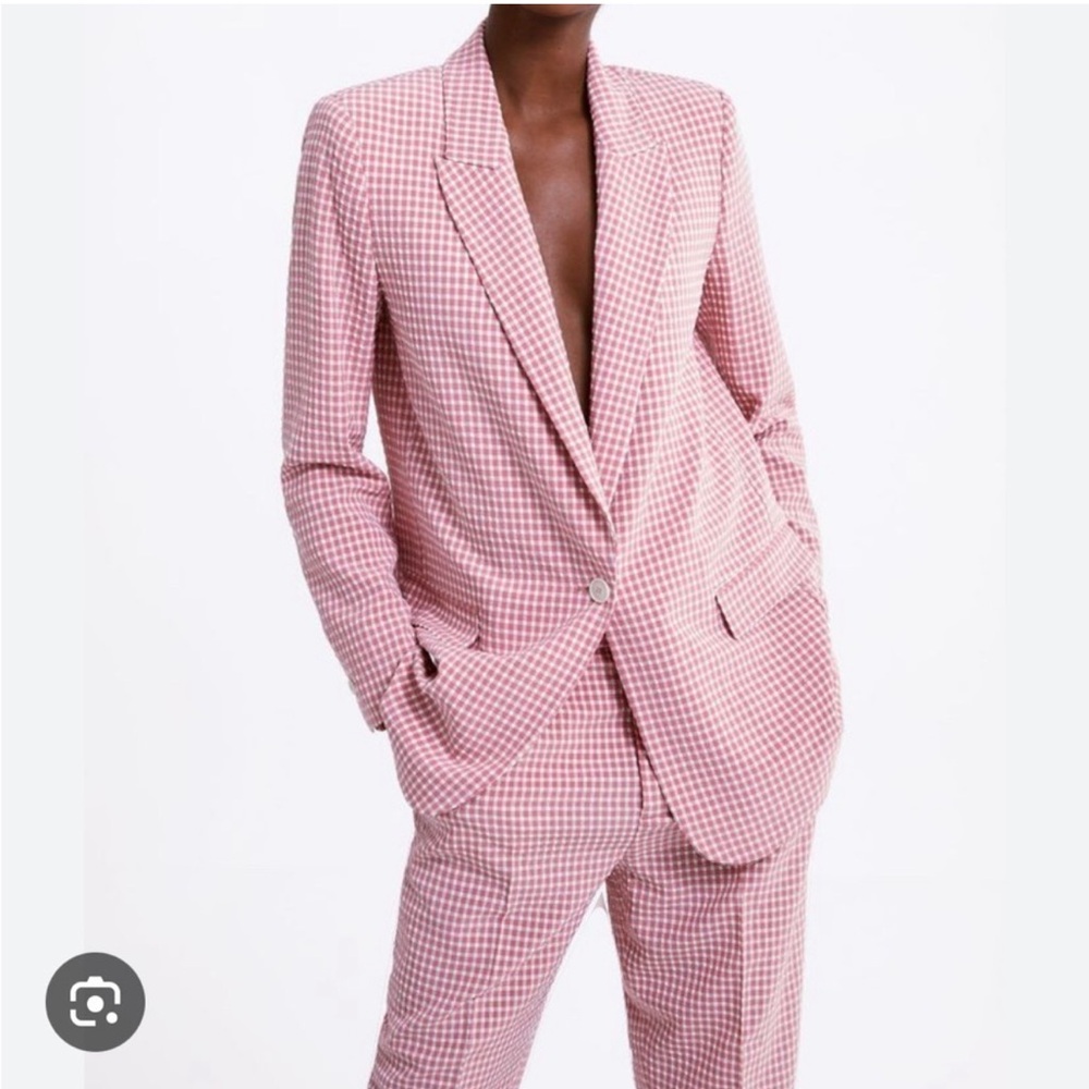 Zara Pink Gingham Blazer Jacket